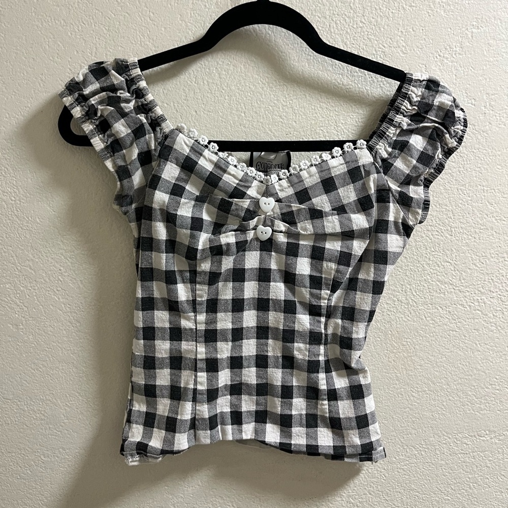 Collectif black and white gingham striped babydoll peplum top cottagecore